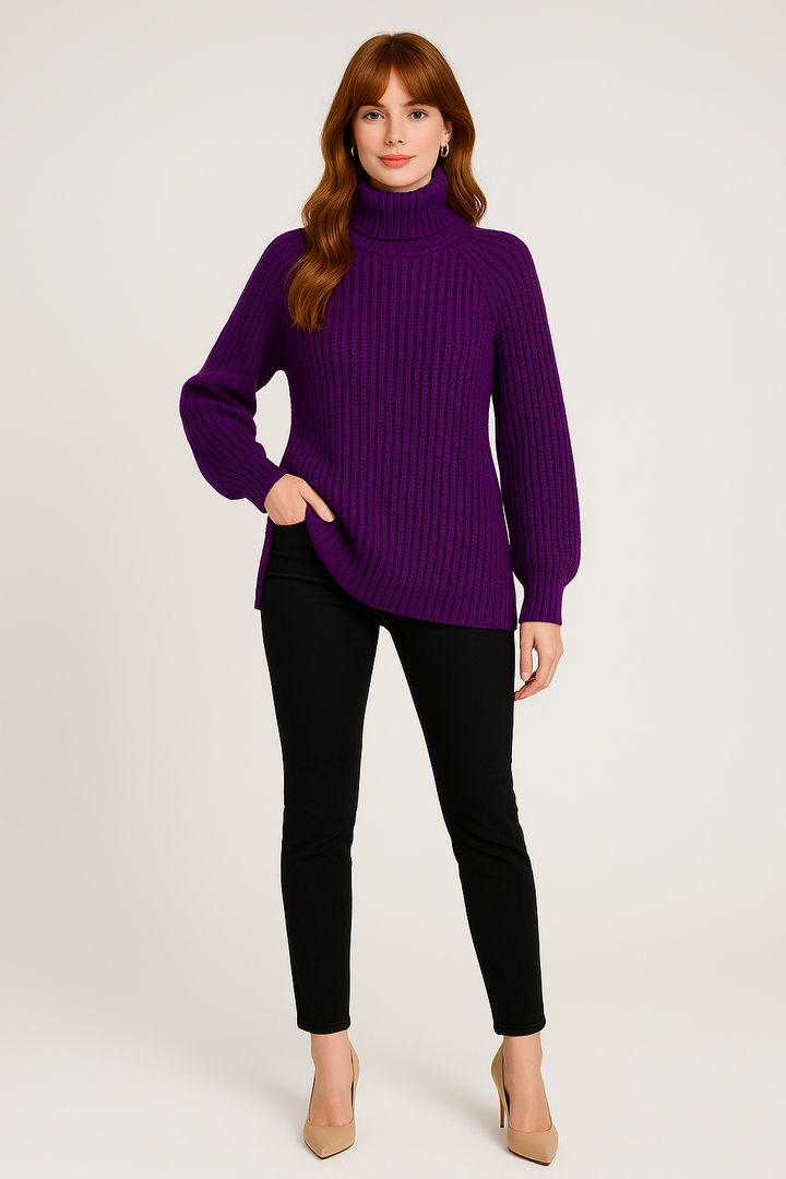 Women's Side Slit Ribbed Sweater