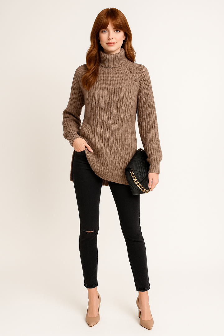 Women's Side Slit Ribbed Sweater