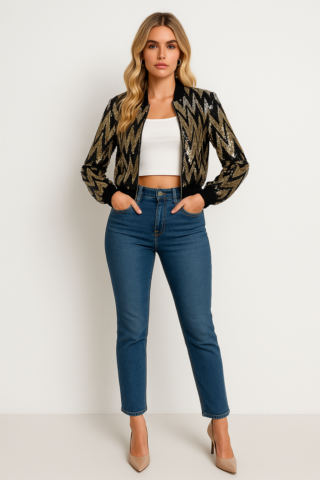 Women's Sparkling Sequin Zip Jacket