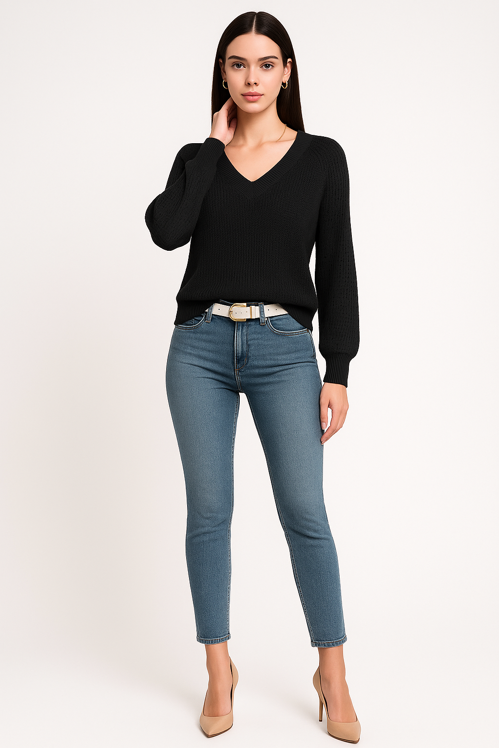 Women’s Stylish V-Neck Knit Sweater