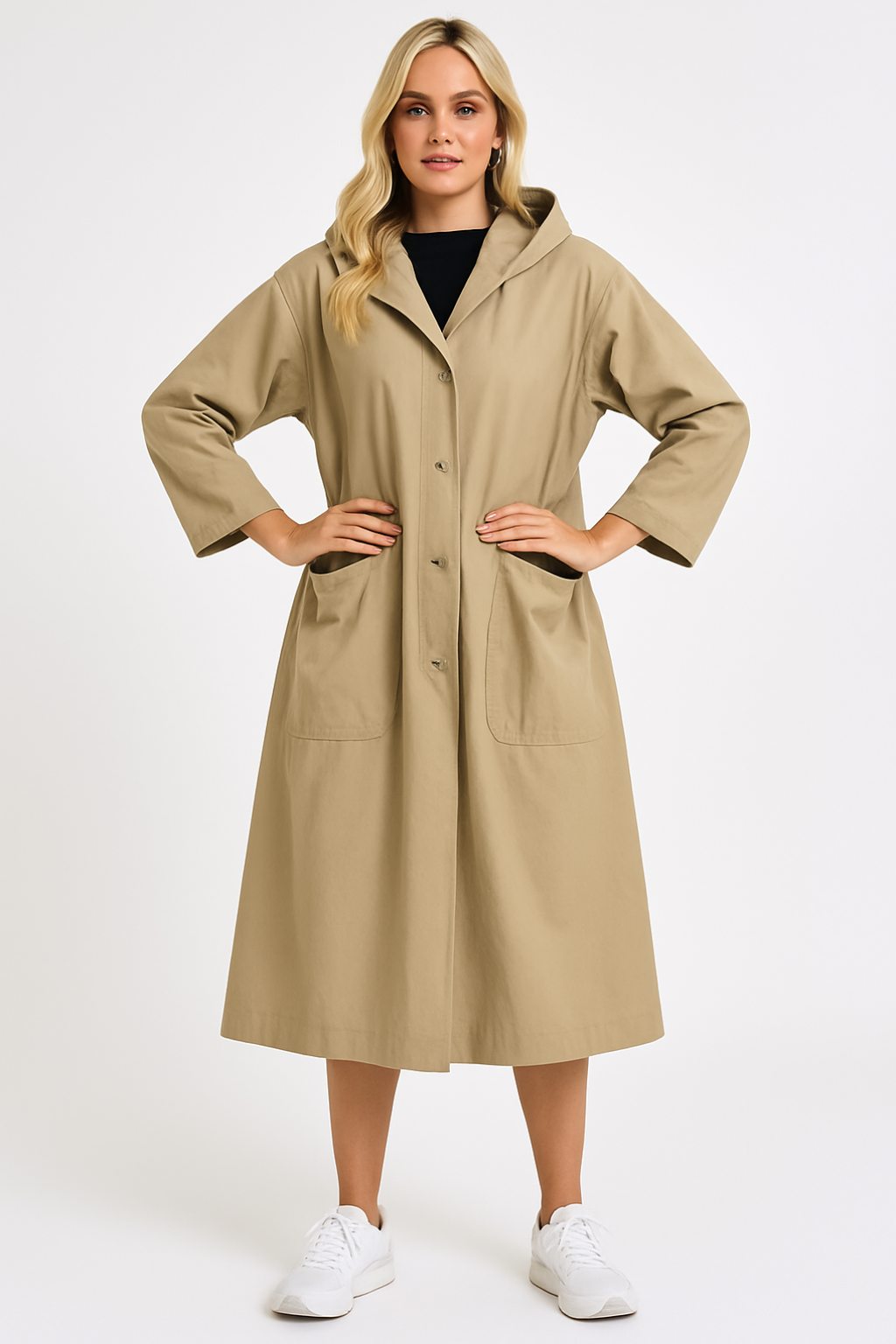 Women's Trench Coat with Functional Pockets