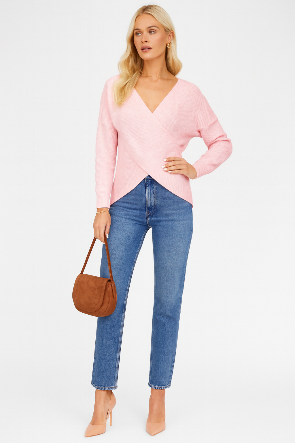 Women's V Neck Long Sleeve Wrap Sweater