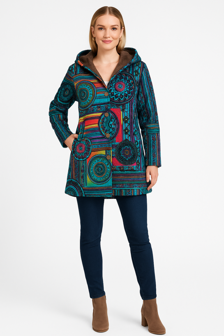 Women's Warm Floral Winter Hooded Jacket