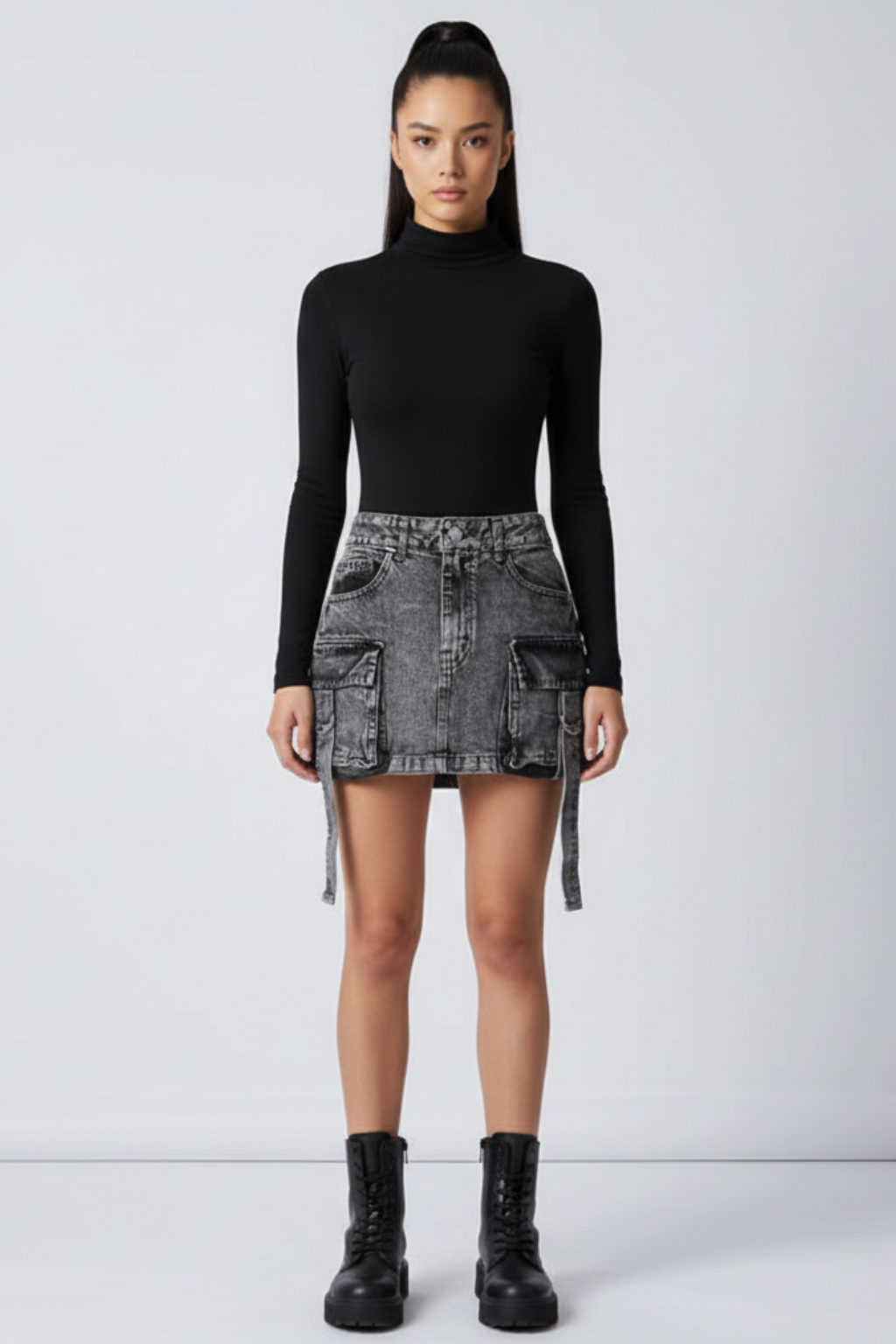 Women's Black Denim Utility Mini Skirt