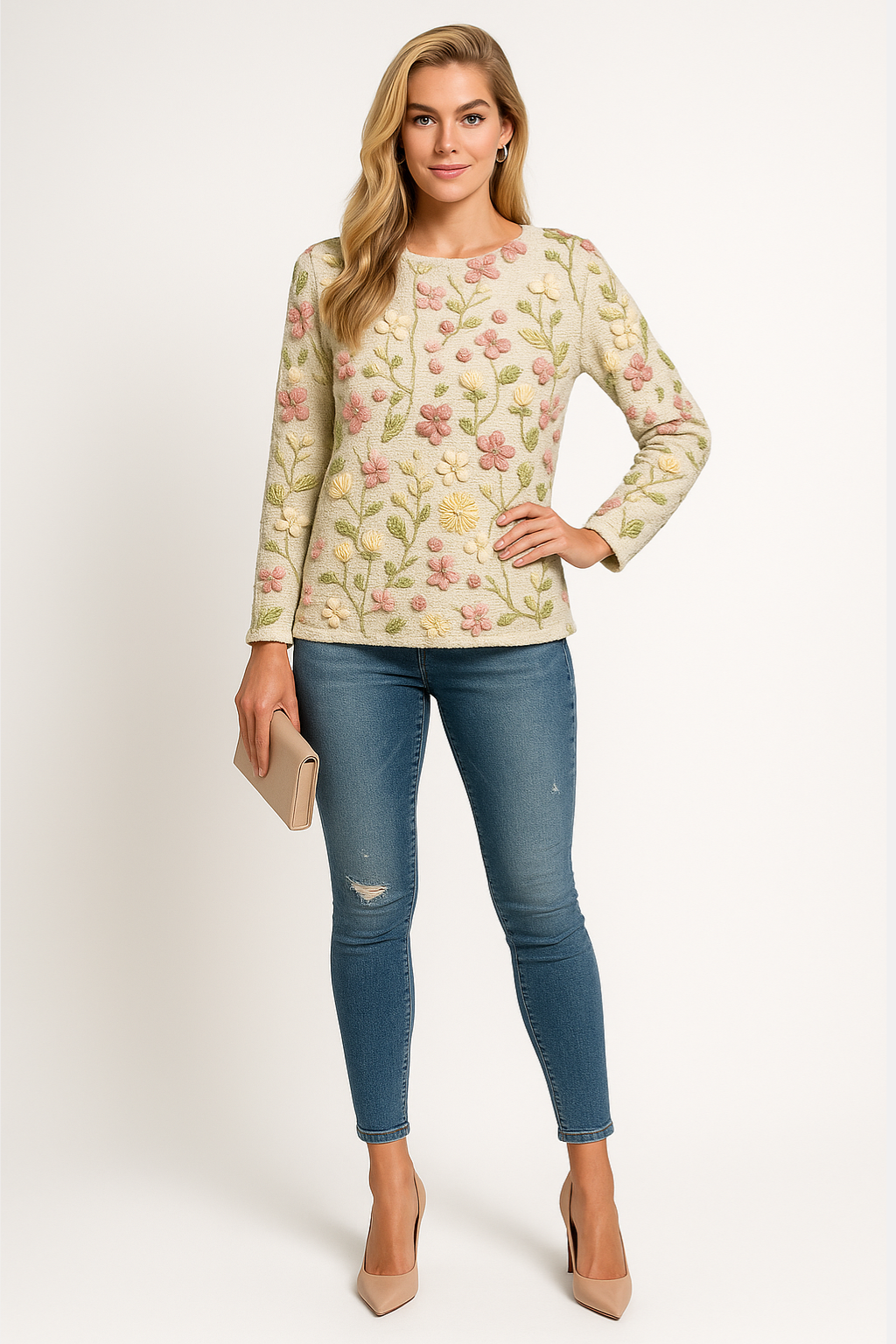 Women's Embroidered Floral Sweater