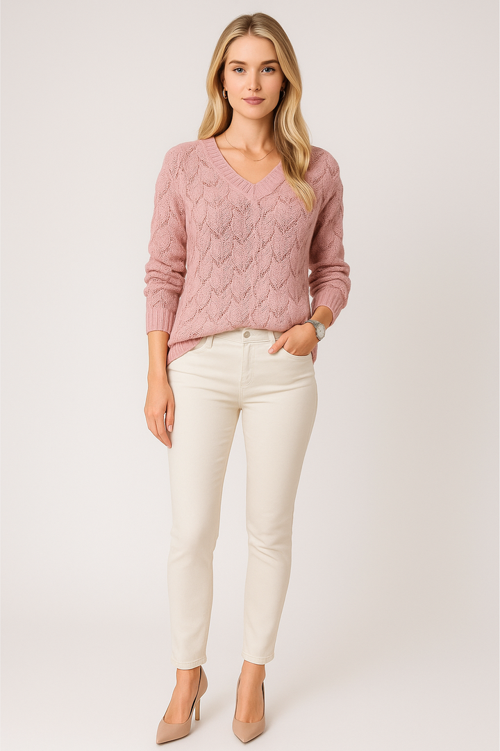 Women’s Knit Pullover Sweater with V-Neckline
