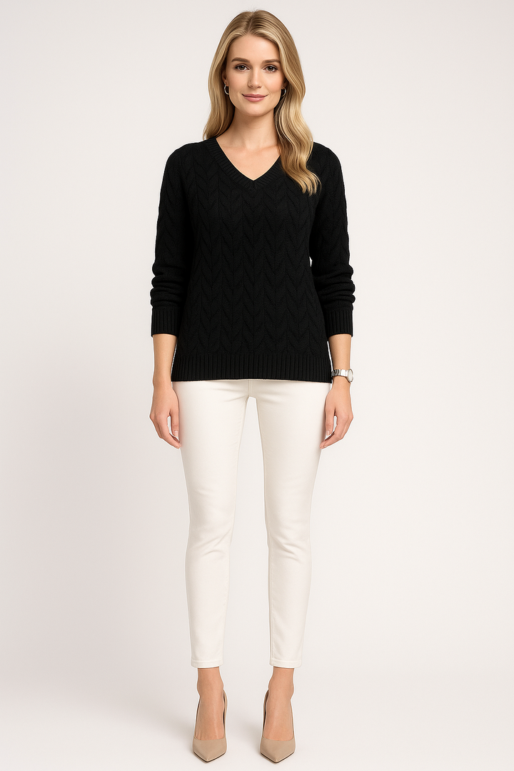 Women’s Knit Pullover Sweater with V-Neckline