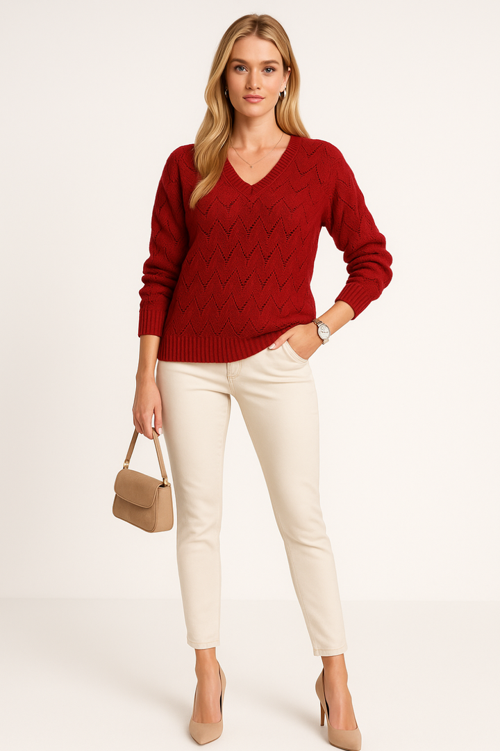 Women’s Knit Pullover Sweater with V-Neckline