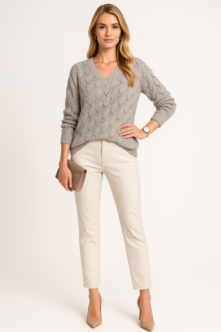 Women’s Knit Pullover Sweater with V-Neckline