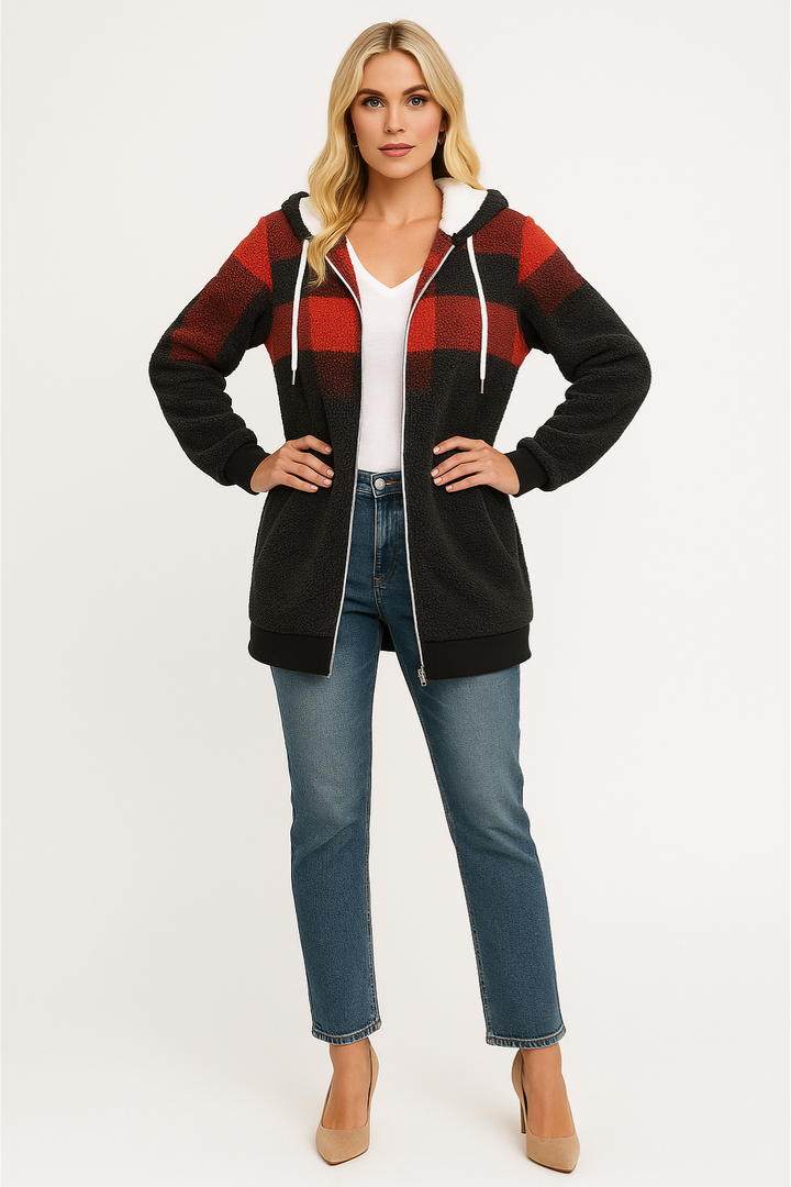 Women's Oversized Hooded Fleece Sweatshirt Jacket