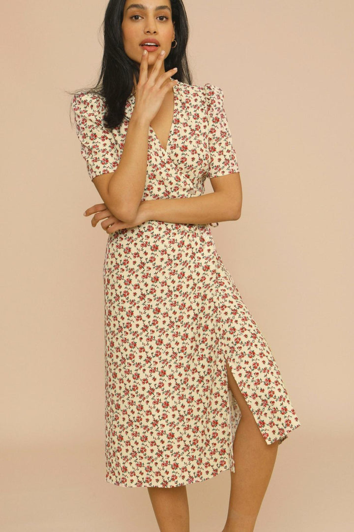 Women’s Floral Midi Dress – V-Neck Garden Party Elegance