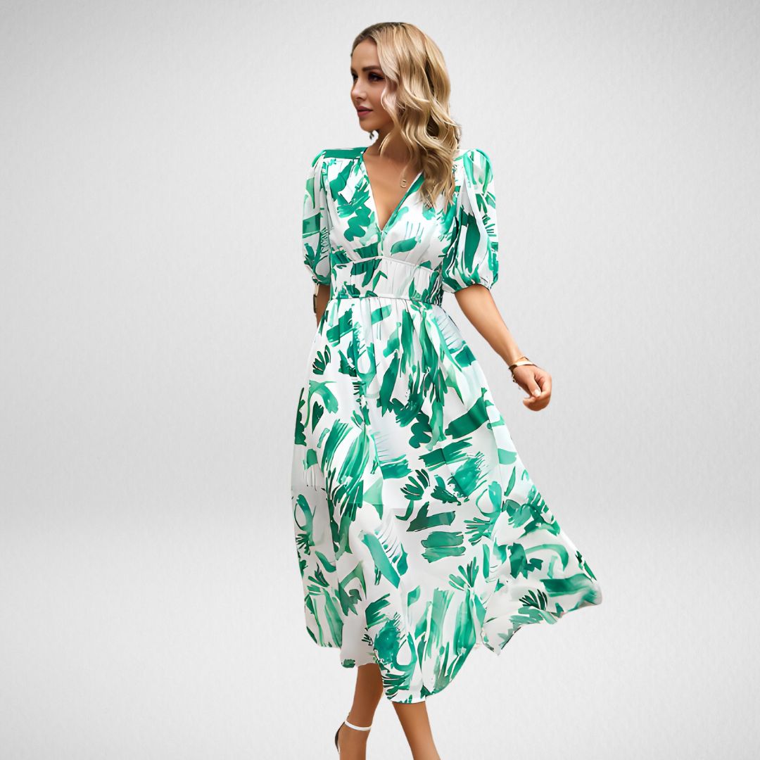 Amelia - Elegant V-Neckline Midi Dress