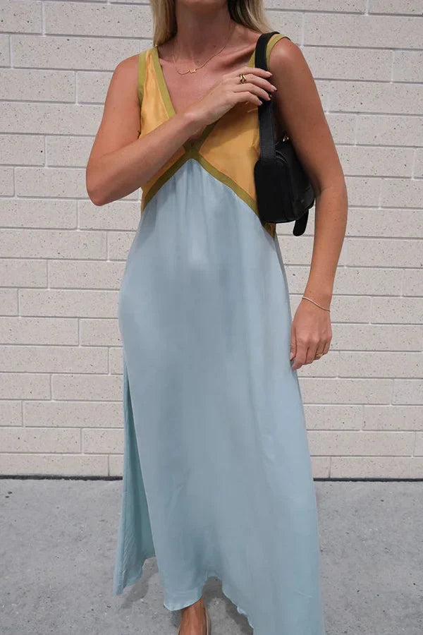 Lara - Chic V-neck contrasting color dress
