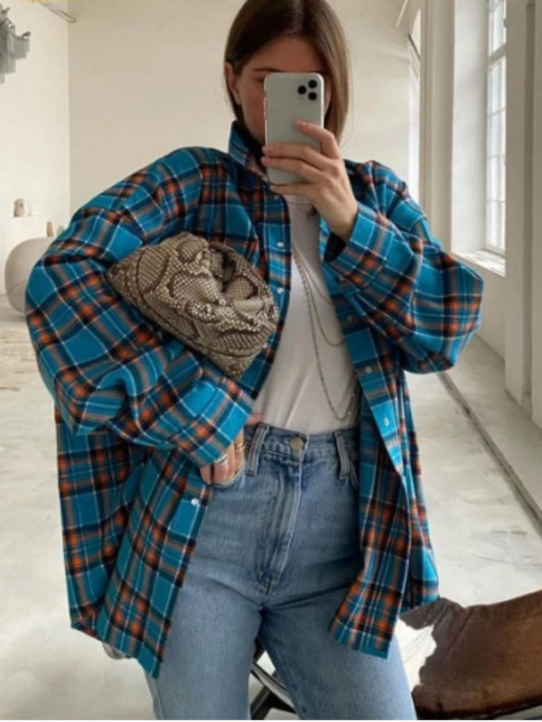 Charlotte - Oversized Plaid Button-Down Shirt for Women