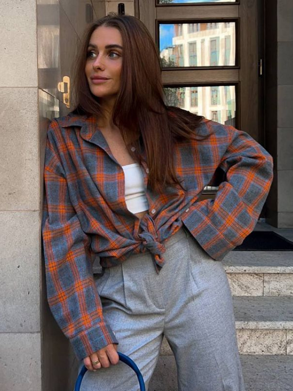 Charlotte - Oversized Plaid Button-Down Shirt for Women