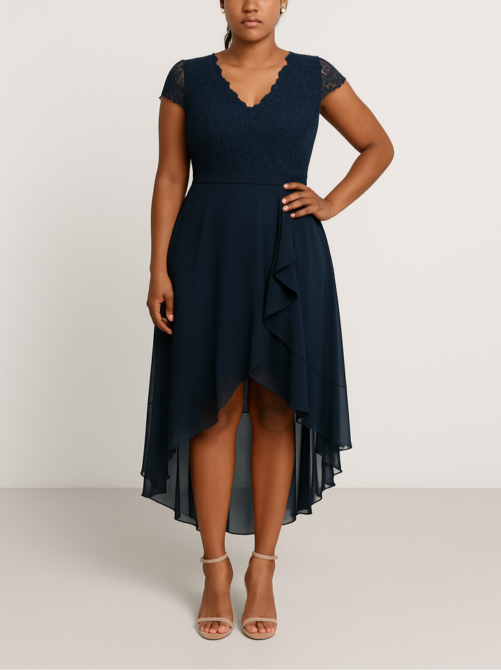 Women’s Elegant Lace High-Low Midi Dress