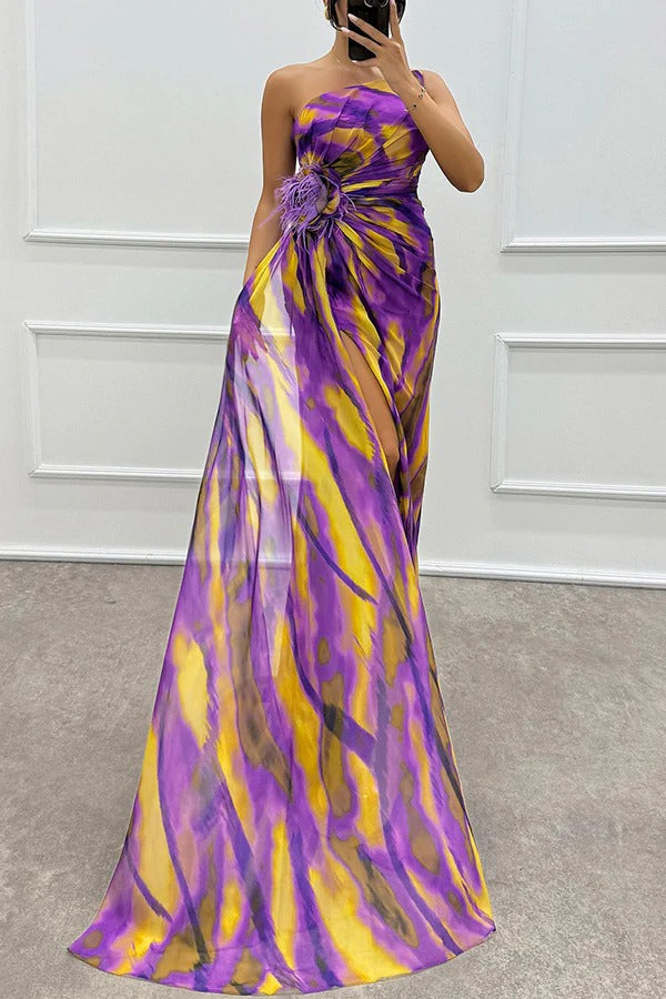 Sophia - Off-Shoulder Slit Printed Maxi Dress