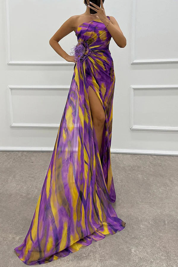 Sophia - Off-Shoulder Slit Printed Maxi Dress