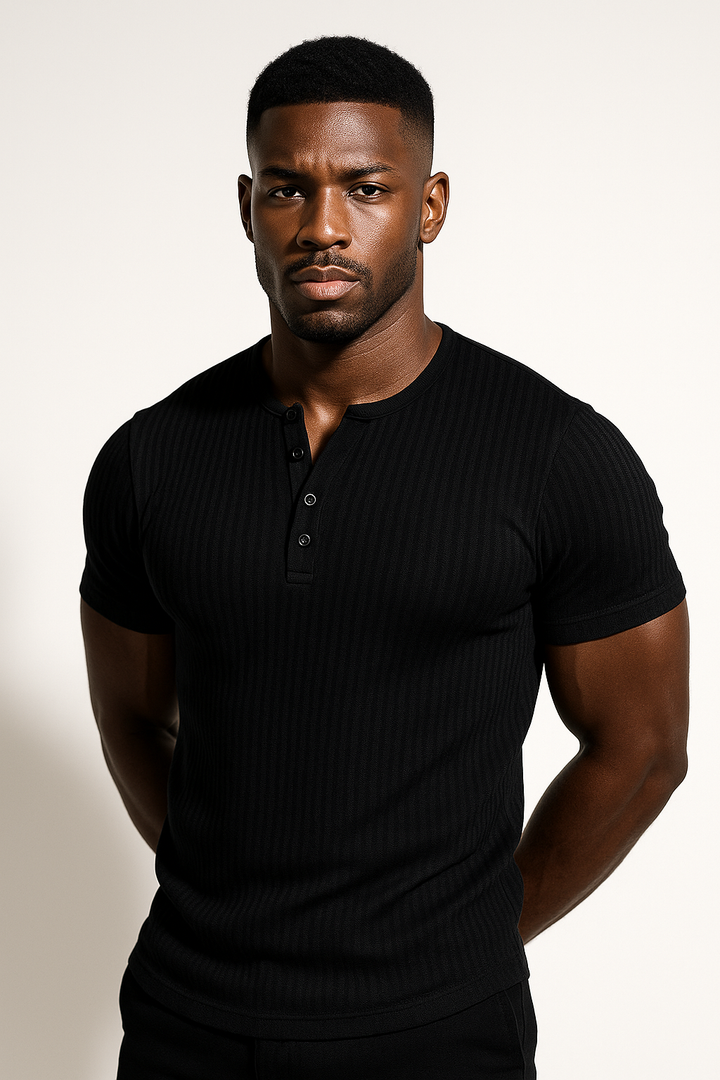 Men’s Ribbed Short Sleeve Henley Shirt
