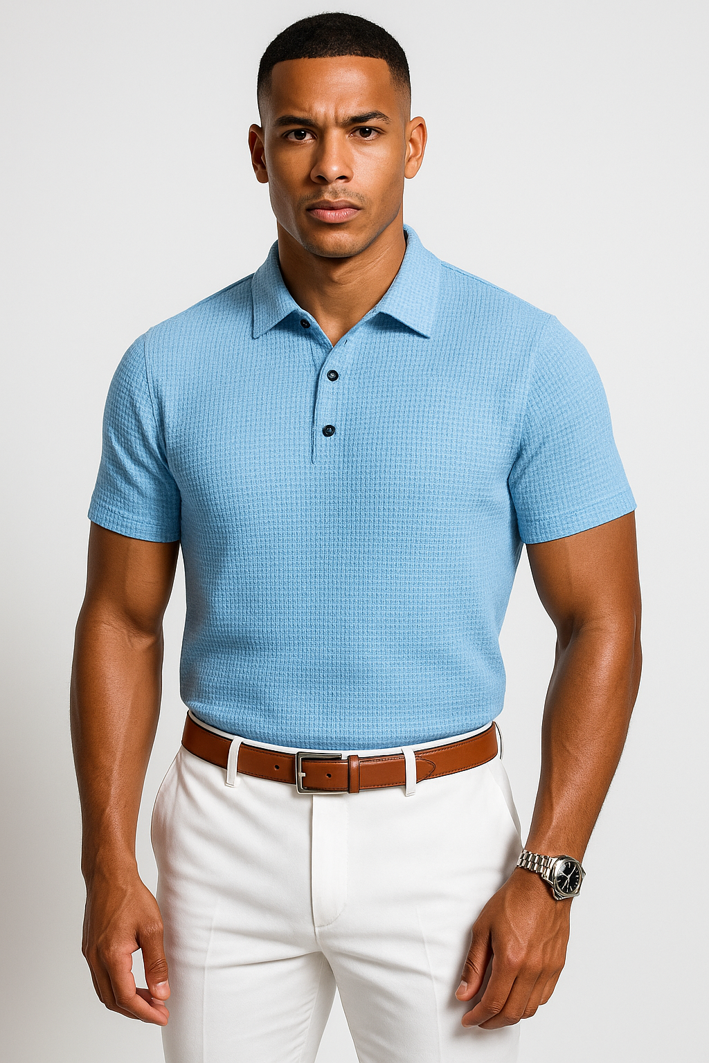 Men’s Classic Textured Knit Polo Shirt