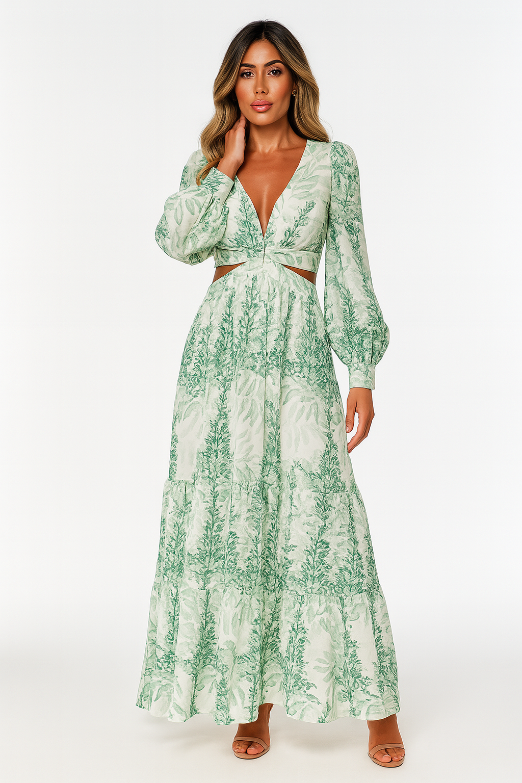 Women’s Elegant Printed Cut-Out Maxi Dress
