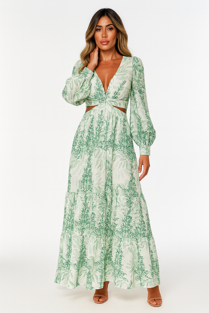 Women’s Elegant Printed Cut-Out Maxi Dress