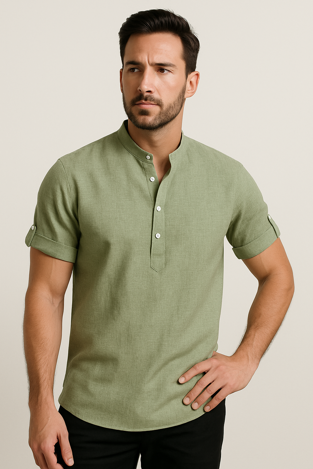 Men’s Modern Mandarin Collar Polo Shirt