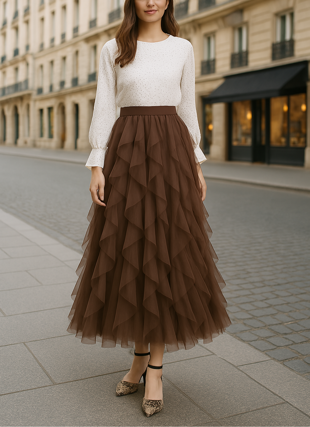 Women's Layered Tulle Midi Skirt