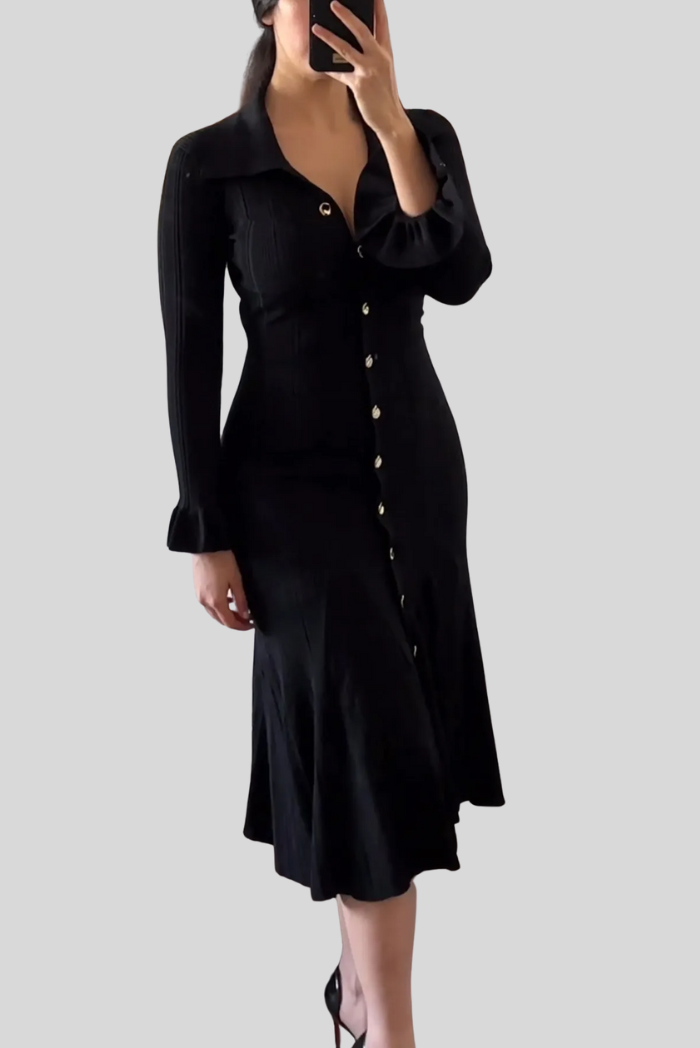 Leilani - Knit Maxi Dress with Gold Button Detailing