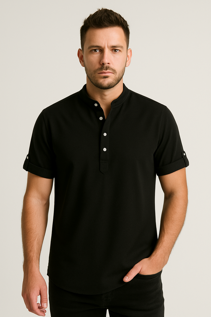 Men’s Modern Mandarin Collar Polo Shirt