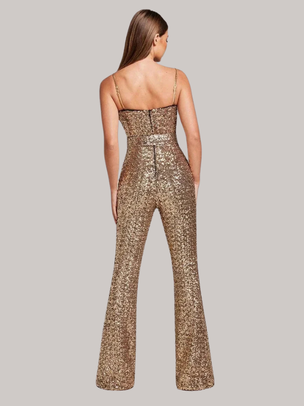 Elizabeth - Women’s Strapless Glitter Jumpsuit with Waist Belt