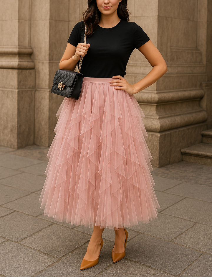 Women's Layered Tulle Midi Skirt