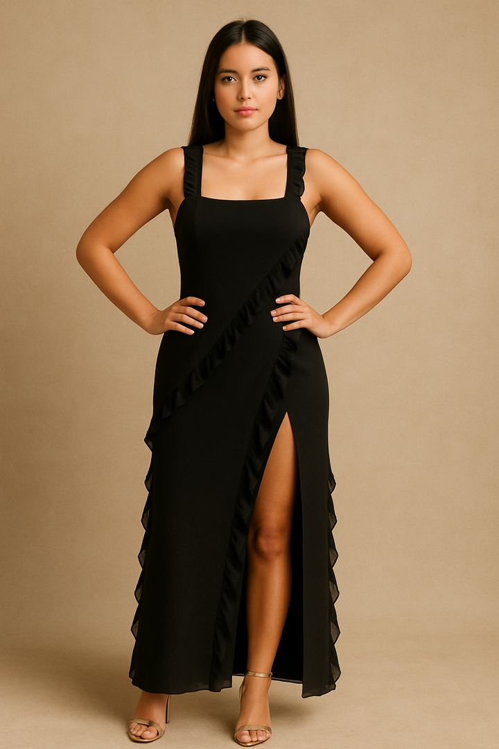 Women’s Sleeveless Ruffle Slit Maxi Dress