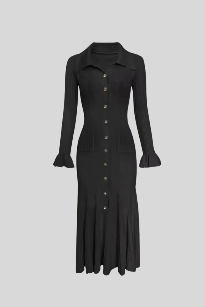 Leilani - Knit Maxi Dress with Gold Button Detailing