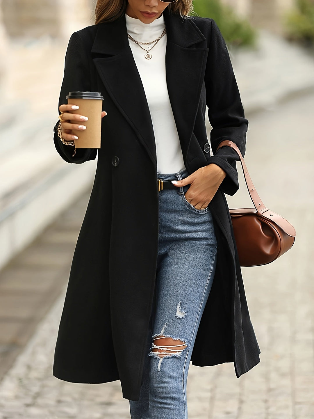 Sadie - Elegant Black Flared Coat
