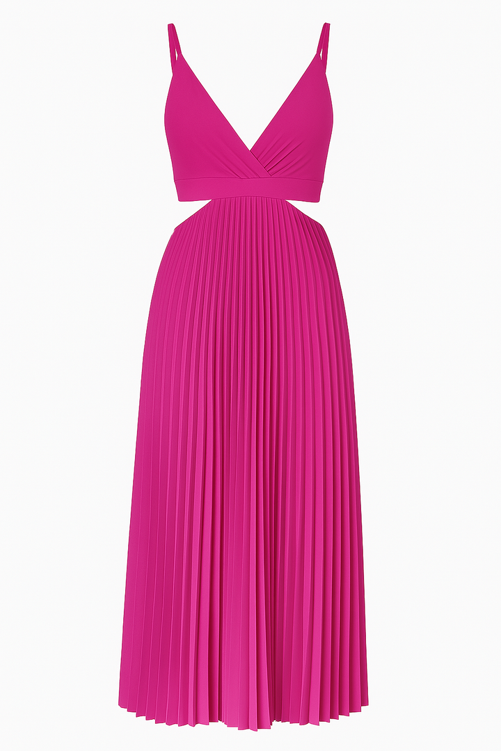 Women's Pleated Cutout Midi Dress