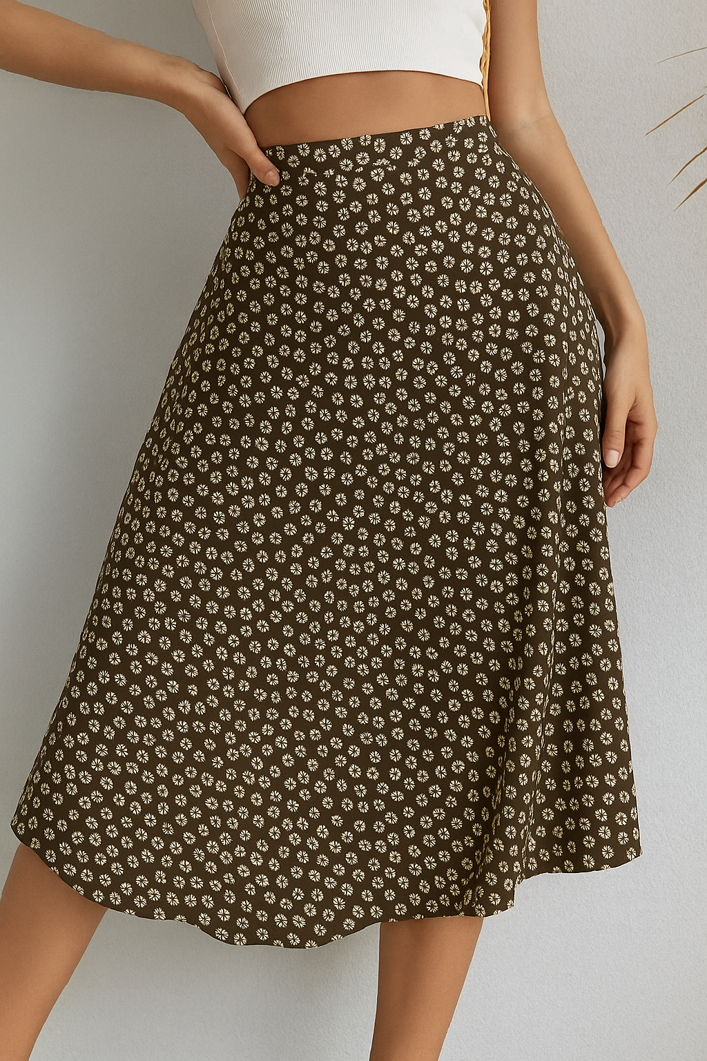 Women’s Floral Print High-Waisted Midi Skirt