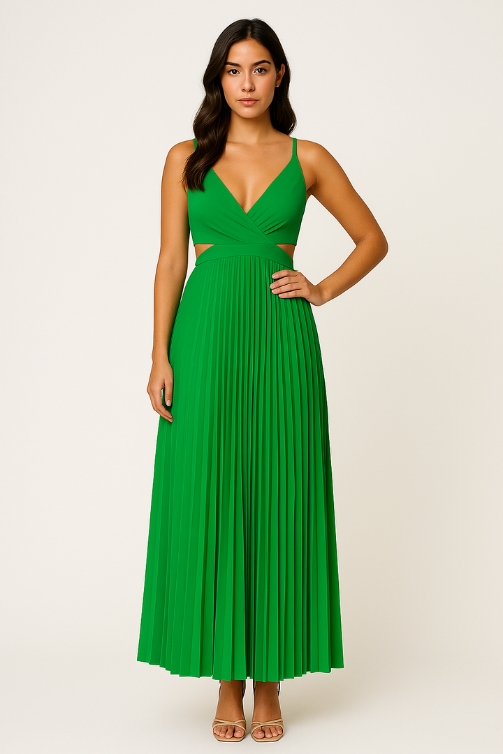 Women's Pleated Cutout Midi Dress