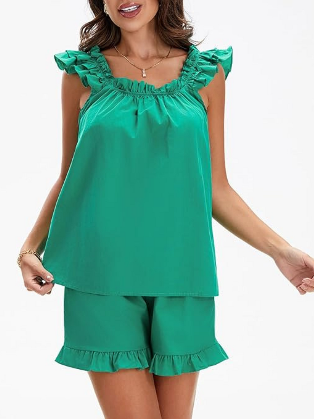 Mirabel - Ruffled Sleeveless Top and Shorts Set Summer Breeze Cotton Blend