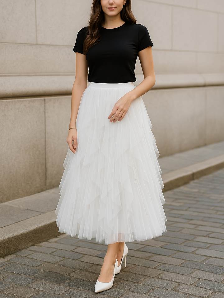 Women's Layered Tulle Midi Skirt