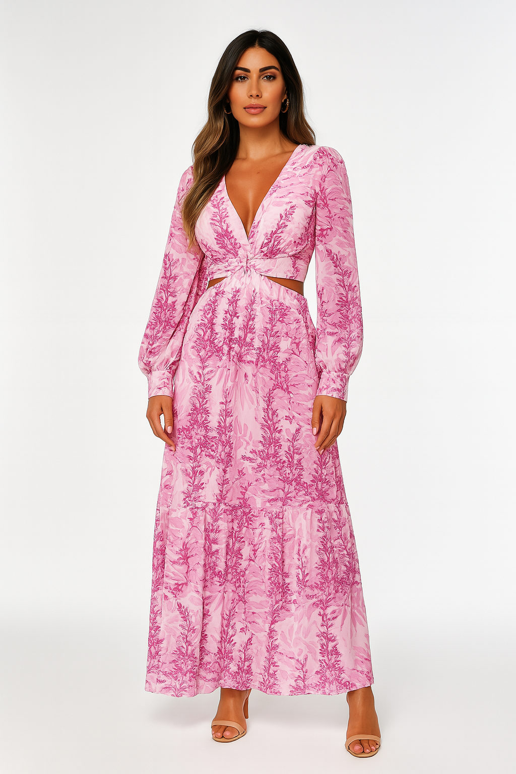 Women’s Elegant Printed Cut-Out Maxi Dress
