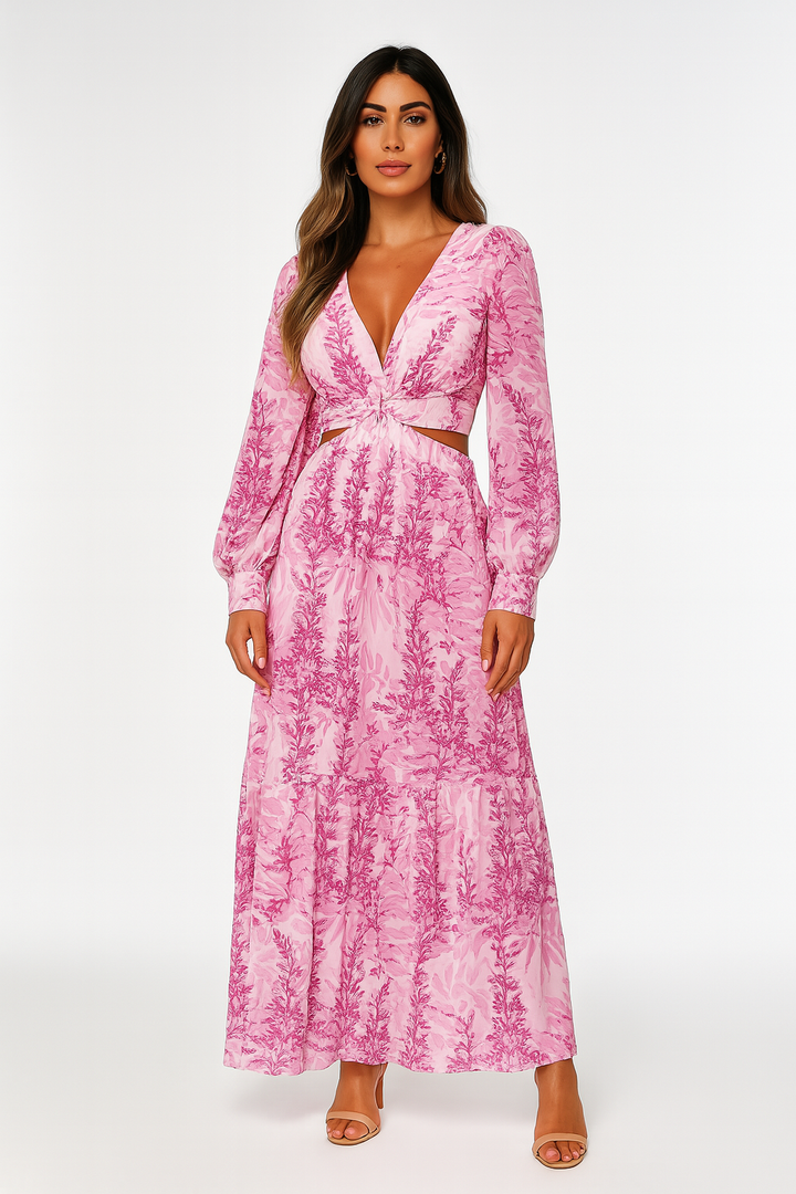 Women’s Elegant Printed Cut-Out Maxi Dress