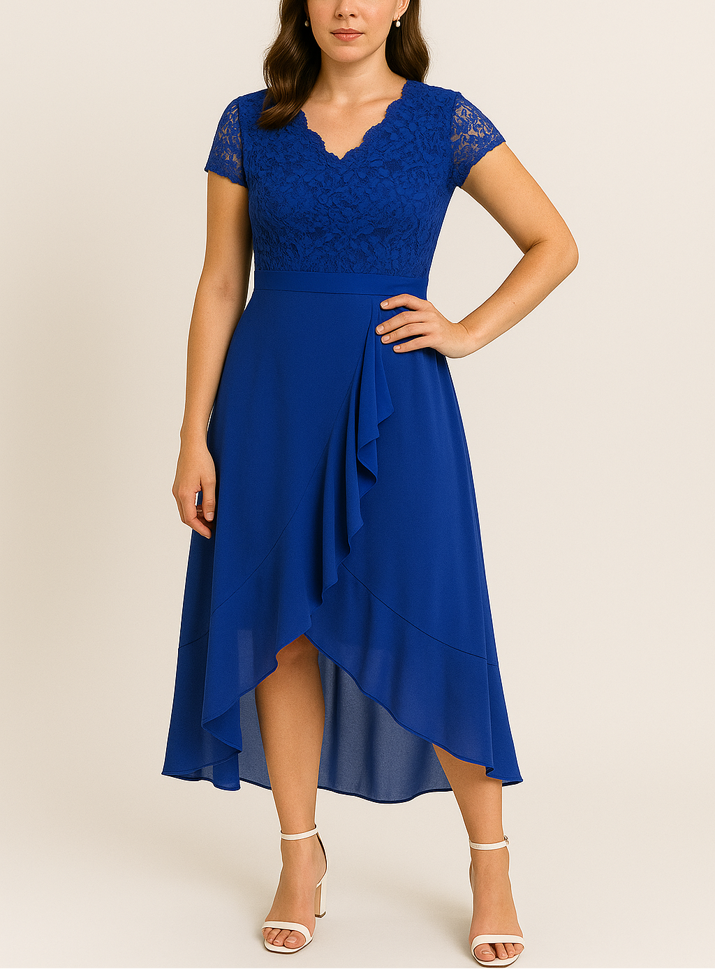 Women’s Elegant Lace High-Low Midi Dress