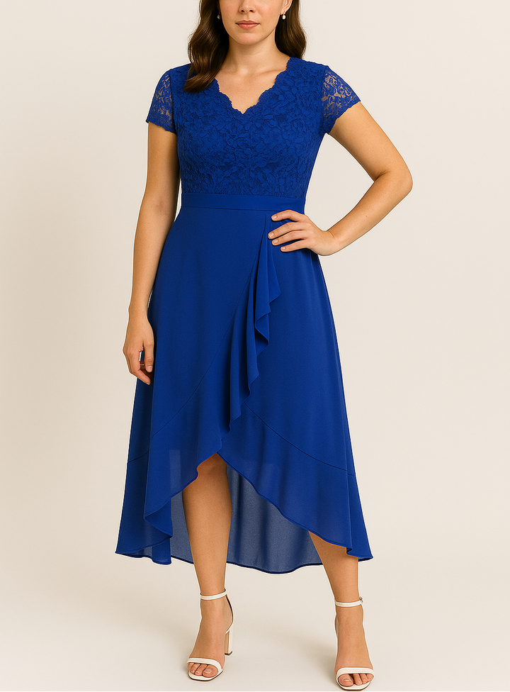 Women’s Elegant Lace High-Low Midi Dress