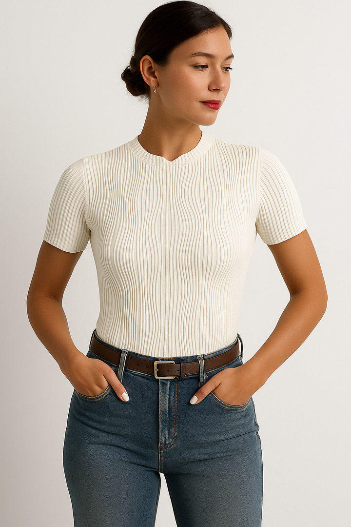 Textured Solid Colour Crew Neck T-Shirt