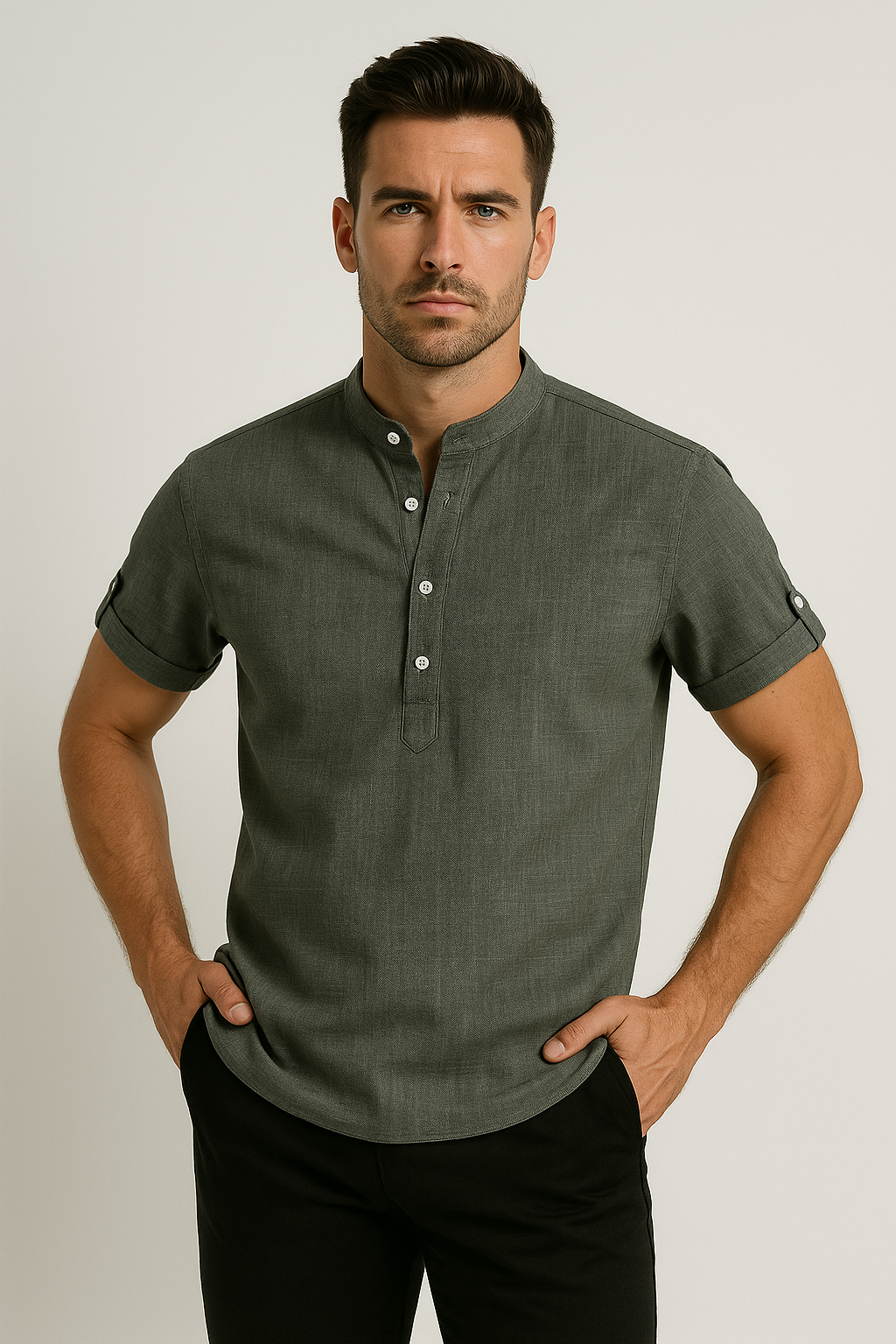 Men’s Modern Mandarin Collar Polo Shirt