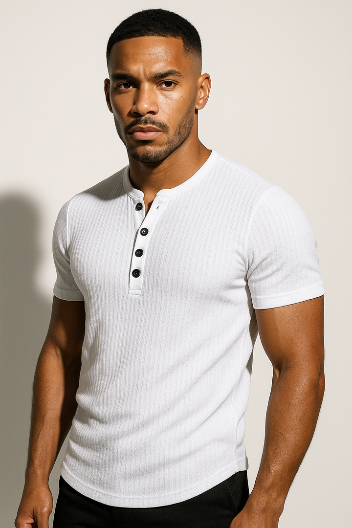 Men’s Ribbed Short Sleeve Henley Shirt