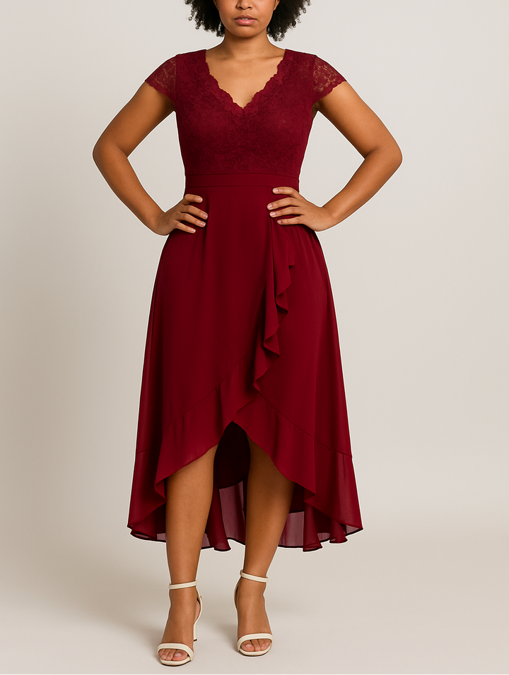 Women’s Elegant Lace High-Low Midi Dress