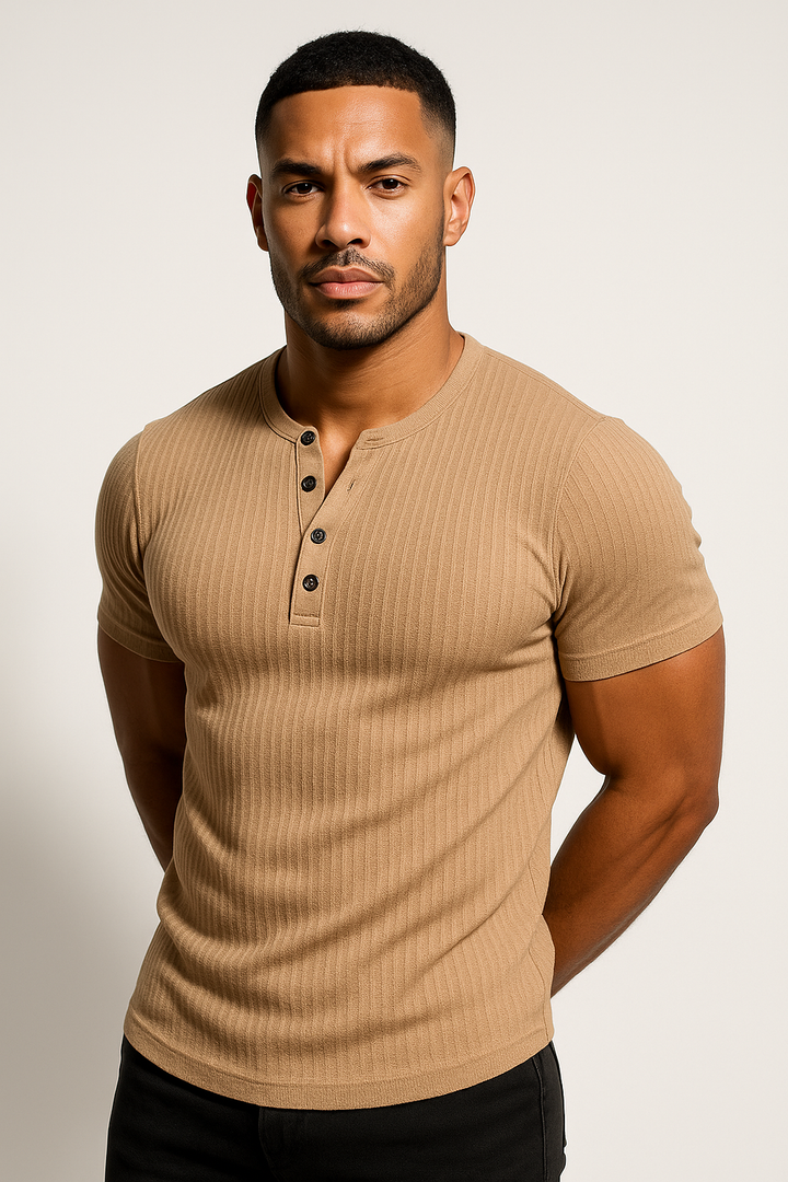 Men’s Ribbed Short Sleeve Henley Shirt
