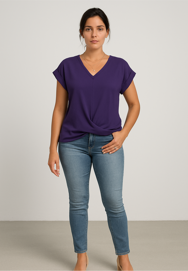 Women’s V-Neck Draped Short Sleeve Blouse